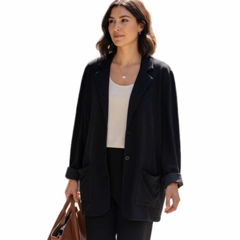 TAHARI My Perfect Shape black stretchy 3 button blazer w/patch pockets Size 1X